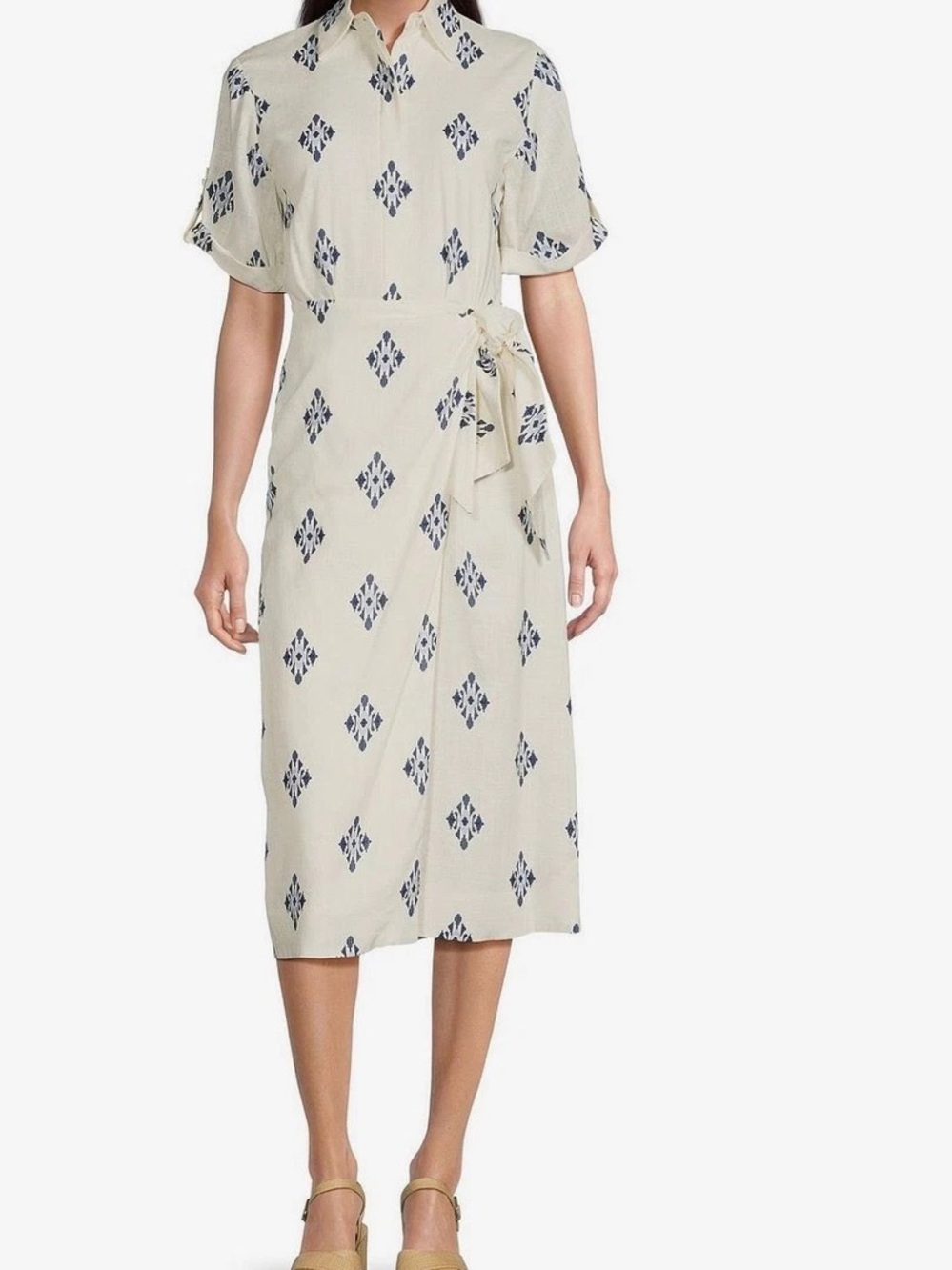 NWT Alex Marie Linen Blend Midi Wrap Dress Blue Ivory Resort Vacation Dress 4
